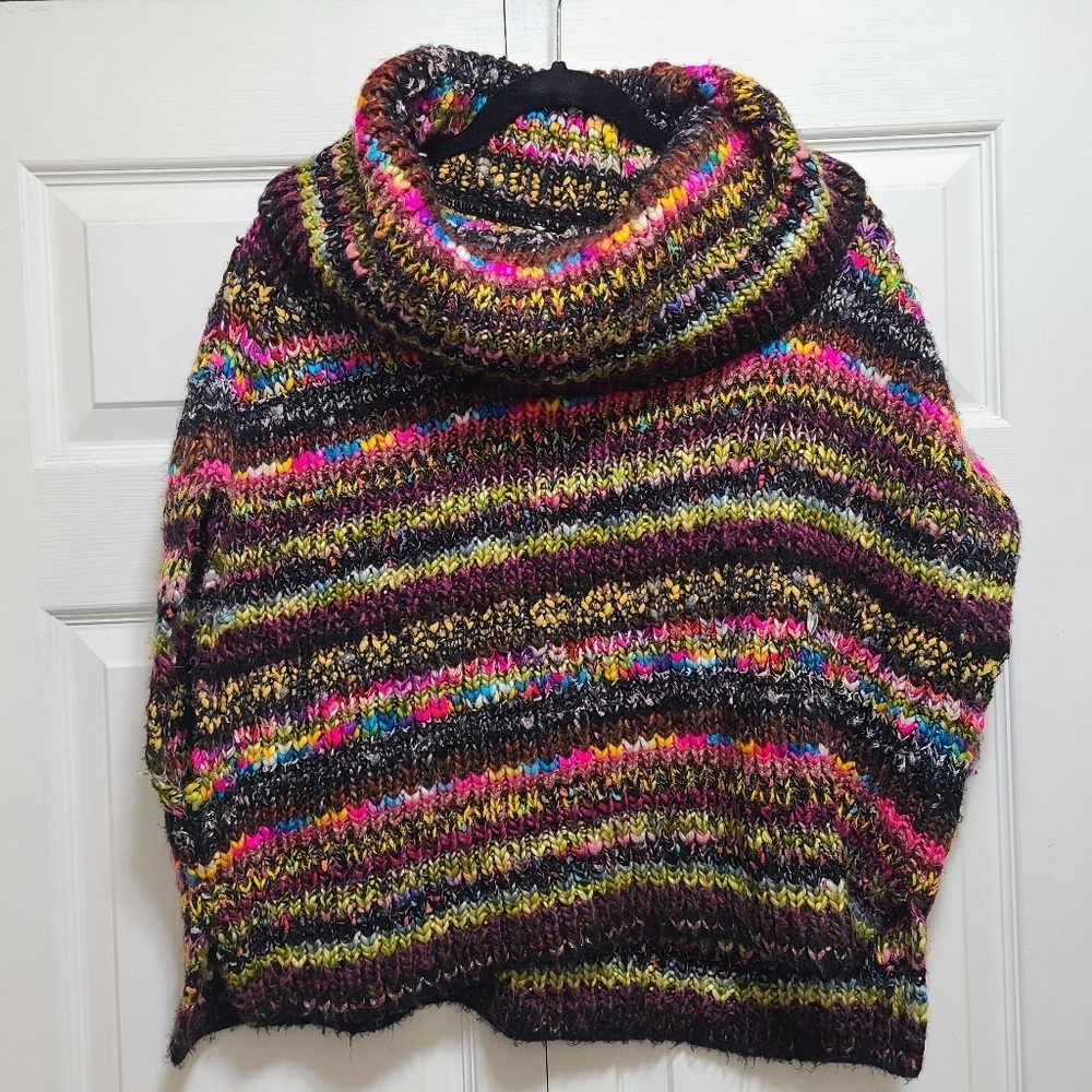 Anthropologie Colorful Piera Knit Turtleneck Poncho Chunky Knit Sweater XS S M‎